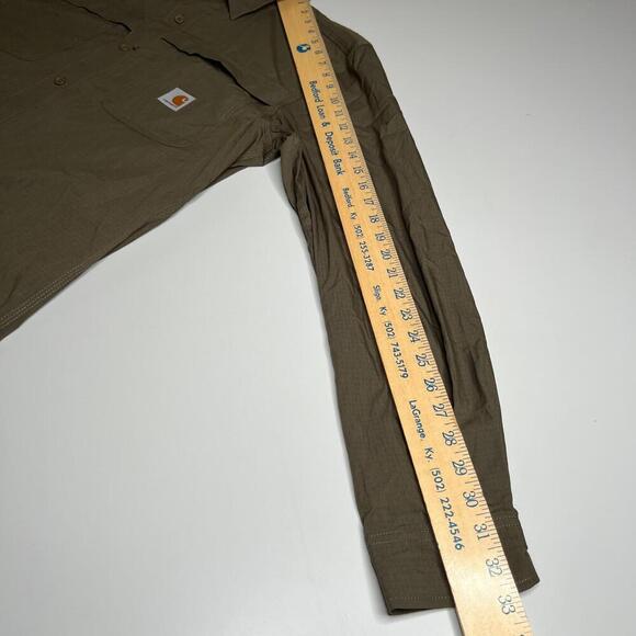 Carhartt Men’s Relaxed Fit Button-Up Work Shirt M Regular Green Cotton Nylon - Picture 4 of 8